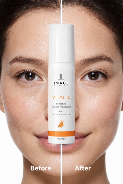 A high-contrast visual ad demonstrating the transformative potential of a skincare product through a clear before and after split-screen layout.